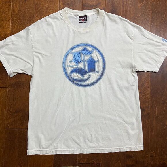 Shady Vintage Y2K Rap Eminem Old English Logo White Blue T-Shirt Mens Size Large - Picture 4 of 9